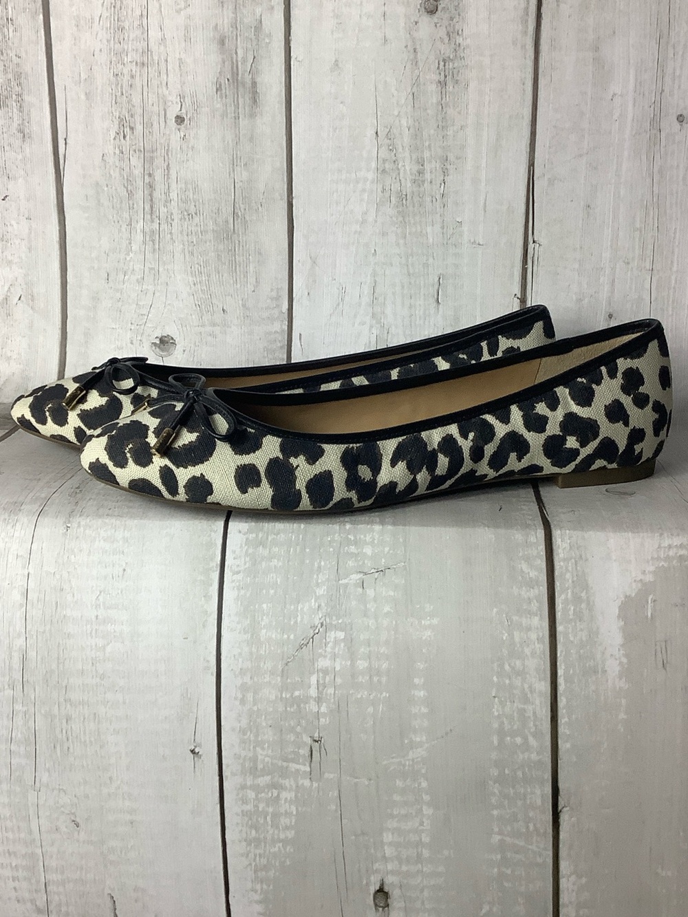 Talbots Leopard Ballet Flats in Black and Cream with Bow